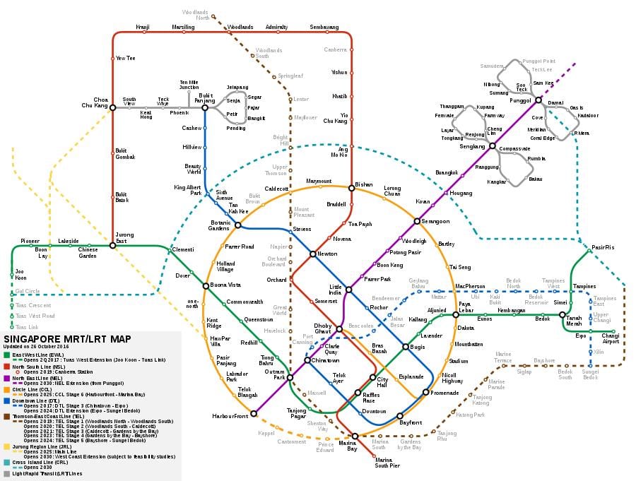 Singapore mrt järjestelmä kartta